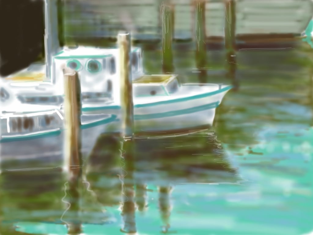 Digital painting of boats at Fisherman's Wharf.