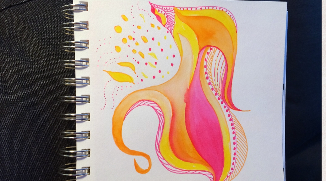 Pink and yellow doodle expressing the feeling of celebration.