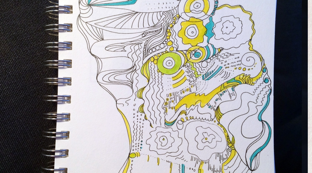 A doodle expressing the sounds I was hearing in a coffee shop.