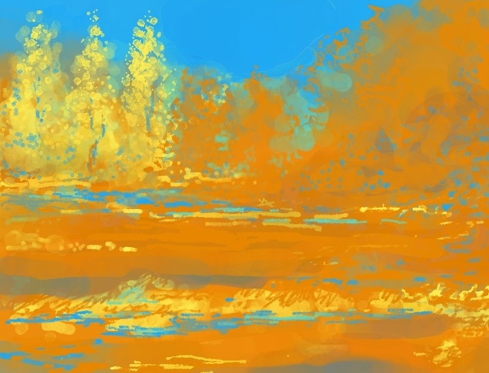 A fanciful landscape in Eazel. Great way to try out wild color ideas without using up any paint.